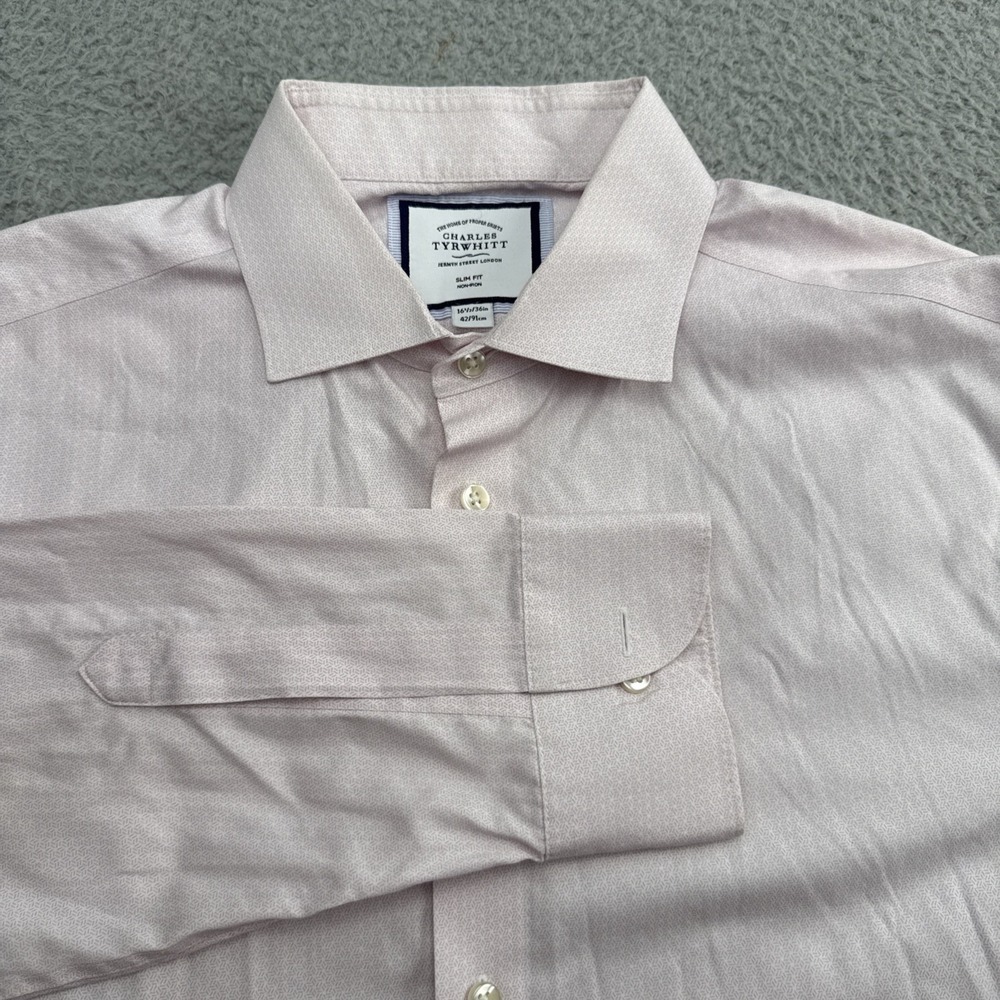 Charles Tyrwhitt Dress Shirt Mens 16.5/36 L/S Classic Fit Pink Dots Non Iron